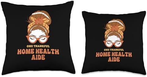 Thanksgiving Holiday Gifts and Designs Messy Bun Home Health Aide Thanksgiving Woman Throw Pillow, 16x16, Multicolor - Image 3