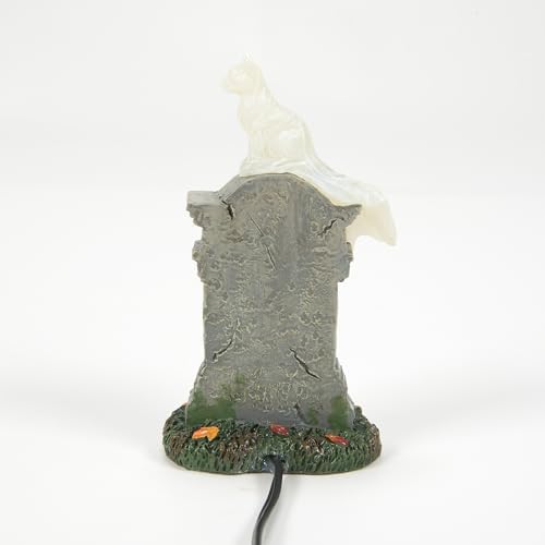 Department 56 Village Collection Accessories Halloween Kit E. Kat Cat Ghost on Tombstone Lit Figurine, 3.8 Inch, Multicolor