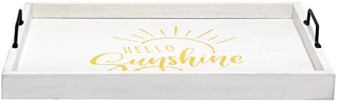 Elegant Designs HG2000-WHS Yellow Sun Decorative Wood Serving Tray w/Handles,15.50" x 12", White Wash Hello Sunshine - Image 2