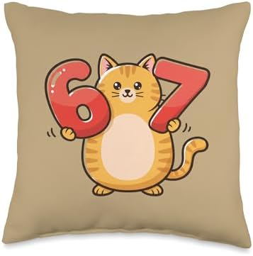 Thanksgiving 67 Six Seven Meme Cute Cat 6 7 Funny Thankful Throw Pillow by Unknown