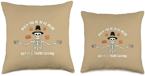 When You're Dead Inside But It's Thanksgiving - Funny Skull Throw Pillow - Image 3