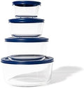 8-Piece Glass Food Storage Containers Set (4 Containers + 4 Lids) | Round, Nesting, Microwave & Dishwasher Safe | BPA-Free, Space-Saving | Blue Lids for Pantry & Kitchen Organization, Blue