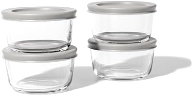 8-Piece Glass Food Storage Containers Set (4 Containers + 4 BPA-Free Lids) | 1-Cup, Leakproof | Microwave, Freezer, Oven & Dishwasher Safe | Ideal for Meal Prep & Pantry Organization, Grey