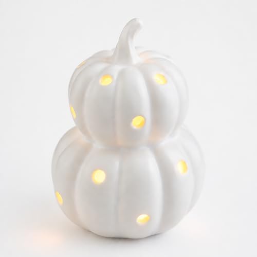 Mud Pie White Pumpkin Light Up Sitter, Fall Decor, 4.5 Inch by MudPie