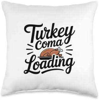 Turkey Coma Loading Funny Thanksgiving Overeating Throw Pillow by Unknown