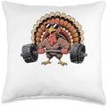 Thanksgiving Workout Turkey Barbell Lift Gym Men Women Throw Pillow by Unknown