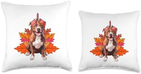 Funny Dog Costume Turkey Pit Bull Dog Fall Autumn Leaf Funny Thanksgiving Throw Pillow, 16x16, Multicolor - Image 3