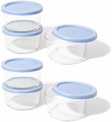 12-Piece Glass Food Storage Containers Set (6 Containers + 6 BPA-Free Lids) | 2-Cup, Leakproof | Microwave, Freezer, Oven & Dishwasher Safe | Ideal for Meal Prep & Pantry Organization, Lavender Blue