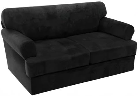 H.VERSAILTEX Sofa Cover 3 Piece T Cushion Loveseat Slipcovers Thick Velvet Couch Cover Furniture Protector Stretch T Cushion Sofa Covers for 2 Cushion Couch with 2 Individual T Cushion Covers, Black