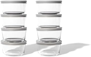 16-Piece Glass Food Storage Containers Set (8 Containers + 8 BPA-Free Lids) | 1-Cup, Leakproof | Microwave, Freezer, Oven & Dishwasher Safe | Ideal for Meal Prep & Pantry Organization, Grey
