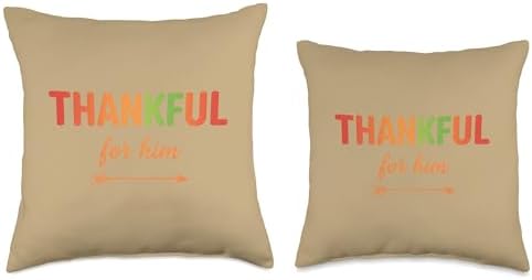 Thankful for Him Thanksgiving Matching Couples Fall Throw Pillow - Image 3