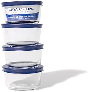 8-Piece Glass Food Storage Containers Set (4 Containers + 4 BPA-Free Lids) | 7-Ounce, Leakproof | Microwave, Freezer, Oven & Dishwasher Safe | Ideal for Meal Prep & Pantry Organization, Blue
