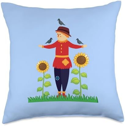 Spot & Tiger Thanksgiving Fall Scarecrow Sunflowers Crows Autumn Thanksgiving Cute Throw Pillow, 18x18, Multicolor by Unknown