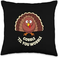 Funny Thanksgiving Cartoon Turkey Gobble Throw Pillow by Unknown