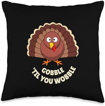 Funny Thanksgiving Cartoon Turkey Gobble Throw Pillow by Unknown