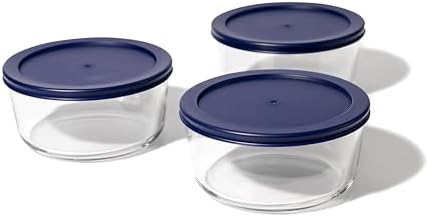 6-Piece Glass Food Storage Containers Set (3 Containers + 3 BPA-Free Lids) | 4-Cup, Leakproof | Microwave, Freezer, Oven & Dishwasher Safe | Ideal for Meal Prep & Pantry Organization, Blue