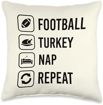 Football Turkey Nap Repeat Funny Thanksgiving Nap Throw Pillow by Unknown