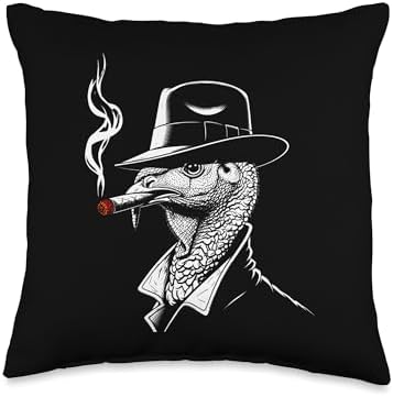 Turkey with Cigarette Thanksgiving Throw Pillow by Unknown