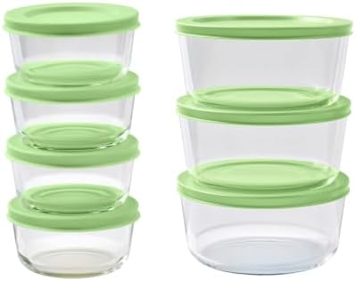 14-Piece Glass Food Storage Containers Set (7 Containers + 7 BPA-Free Lids) | 1-Cup & 4-Cup, Leakproof | Microwave, Freezer, Oven & Dishwasher Safe | Ideal for Meal Prep & Pantry Organization, green