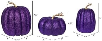 Vickerman 8" Purple Pumpkins Assorted Set of 3. Three Pieces Assorted, Sizes: 9"(W) x 8"(H),7.5"(W) x 8"(H), 6.25"(W) x 8"(H). Fabric Pumpkin with styrofoam Inner. - Image 2