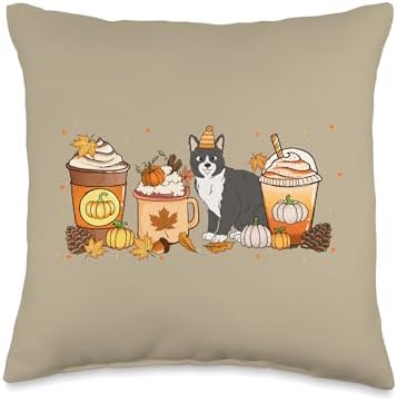 Tuxedo Cat Coffee Pumpkin Spice Cat Mom Fall Thanksgiving Throw Pillow by Unknown