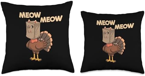 Turkey Cat Meow Meow Funny Thanksgiving Turkey Cat Throw Pillow - Image 3