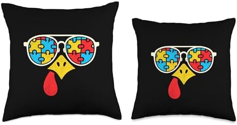 Autism Turkey Face Sunglasses Thanksgiving Womens Mens Kids Throw Pillow - Image 3