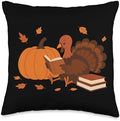 Fall Turkey Reading Time Cozy Readers Thanksgiving Fun Throw Pillow by Unknown