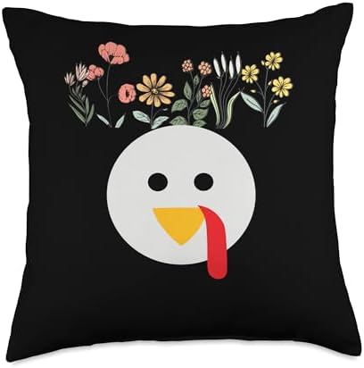 Thanksgiving Turkey Face Matching Family Costume Floral Kids Throw Pillow by Unknown