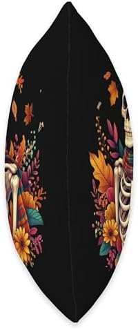 Fall Skeleton Autumn Leaves Skelly Halloween Thanksgiving Throw Pillow - Image 2