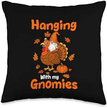 Hanging with My Gnomies Gnomes Riding Turkey Thanksgiving Throw Pillow by Unknown