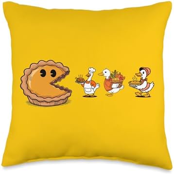 Funny Thanksgiving Pie Chase – Pac Pie Vs Ducks Fall Holiday Throw Pillow by Unknown