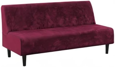 H.VERSAILTEX Real Velvet Futon Cover Armless Sofa Covers Sofa Bed Covers Stretch Futon Couch Cover Sofa Slipcover Furniture Protector Thick Soft Velvet Fabric Form Fitted Stay in Place, Wine/Burgundy