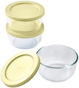 6-Piece Glass Food Storage Containers Set (3 Containers + 3 BPA-Free Lids) | 2-Cup, Leakproof | Microwave, Freezer, Oven & Dishwasher Safe | Ideal for Meal Prep & Pantry Organization, Yellow