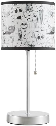 Idea Nuova Table Lamp for Kids, Stick Lamp with Printed Shade & Pull Chain, Bedroom or Nursery Nightstand Lighting,Nightmare Before Christmas