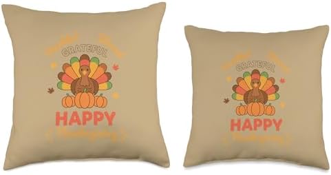 Thankful Grateful Blessed Happy Thanksgiving Turkey Pumpkin Throw Pillow - Image 3