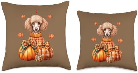 Watercolor Poodle Dog Pumpkin Autumn Fall Thanksgiving Gift Throw Pillow - Image 3