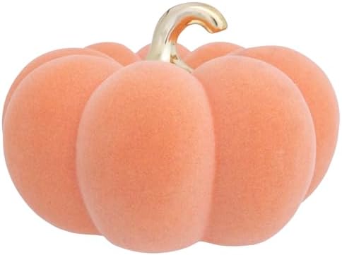 Boston International Ceramic Flocked Pumpkin Thanksgiving Halloween Decorations for Home, Medium, Peach by BostonInternational