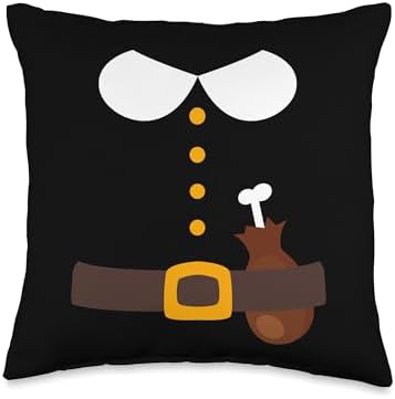 Fun Thanksgiving Pilgrim Costume With Turkey Leg For Turkey Throw Pillow by Unknown