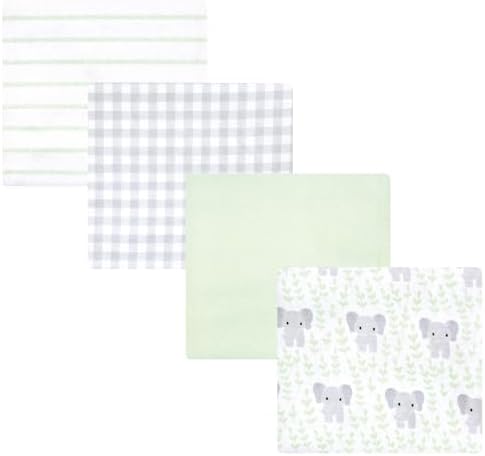 Hudson Baby Unisex Baby Cotton Flannel Receiving Blankets 4-Pack, Leafy Elephant, One Size by HudsonBaby