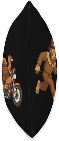 Thanksgiving Turkey Motorcycle Chase Funny Bigfoot Men Throw Pillow - Image 2