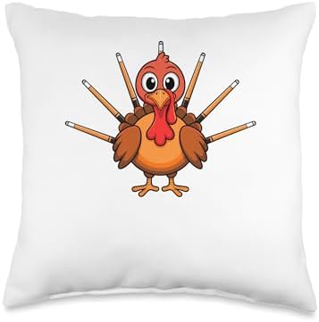 Thanksgiving Turkey Billiard Pool Player Billiards Throw Pillow by Unknown