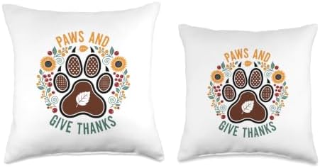 Paws and Give Thanks Dog Paw Floral Thanksgiving Day Throw Pillow - Image 3