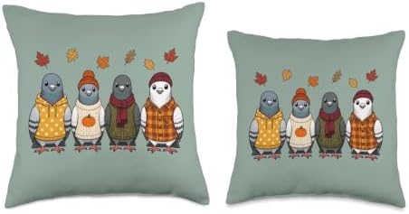 Pigeon Fall Autumn Season Pumpkin Birdwatcher Throw Pillow - Image 3