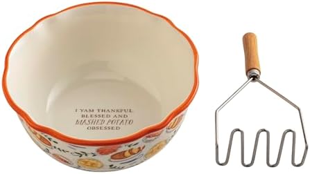 Mud Pie Thanksgiving Mashed Potato Bowl with Masher, Yam Serving Bowl Set - Image 2