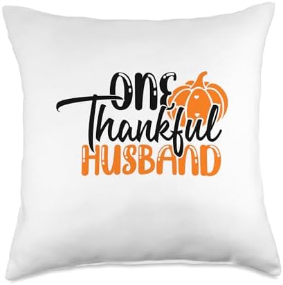 One Thankful Husband Thanksgiving Pumpkin Throw Pillow by Unknown