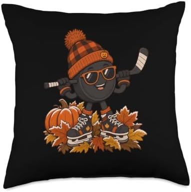 Fall Hockey Puck Thanksgiving Boys Kids Autumn Men Women Kid Throw Pillow by Unknown