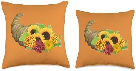 Pretty Cornucopia Planter Autumn Fall Sunflower Thanksgiving Throw Pillow - Image 3