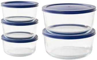 10-Piece Glass Food Storage Containers Set (5 Containers + 5 BPA-Free Lids) | 4-Cup & 6.5-Cup, Leakproof | Microwave, Freezer, Oven & Dishwasher Safe | Ideal for Meal Prep & Pantry Organization, Blue
