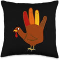 Thanksgiving Hand Turkey Cute Hand Print Holiday Throw Pillow by Unknown